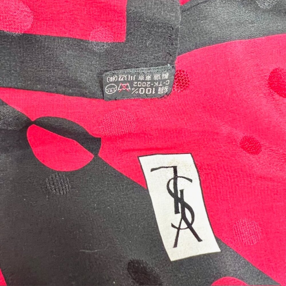 Yves Saint Laurent 100% Silk Satin scarf 33"  black red pocka dots (66 - Picture 10 of 13